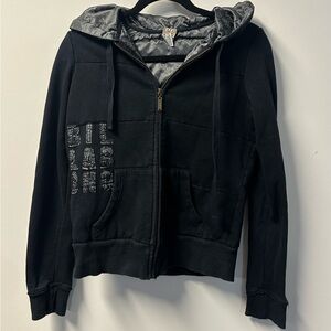 Y2K BILLABONG women's black embroidered full zip hoodie w/grey lining, M.